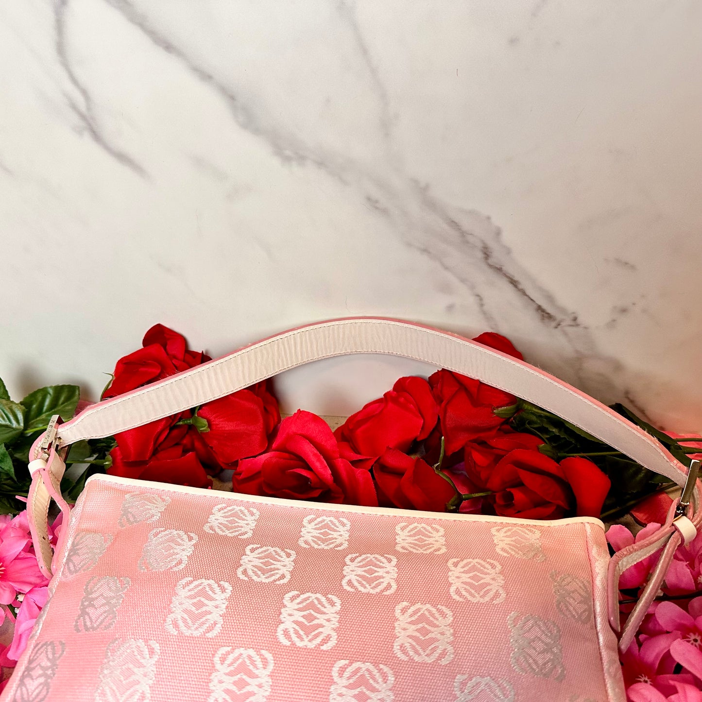 Loewe Anagram Pink Canvas & Leather Shoulder Bag