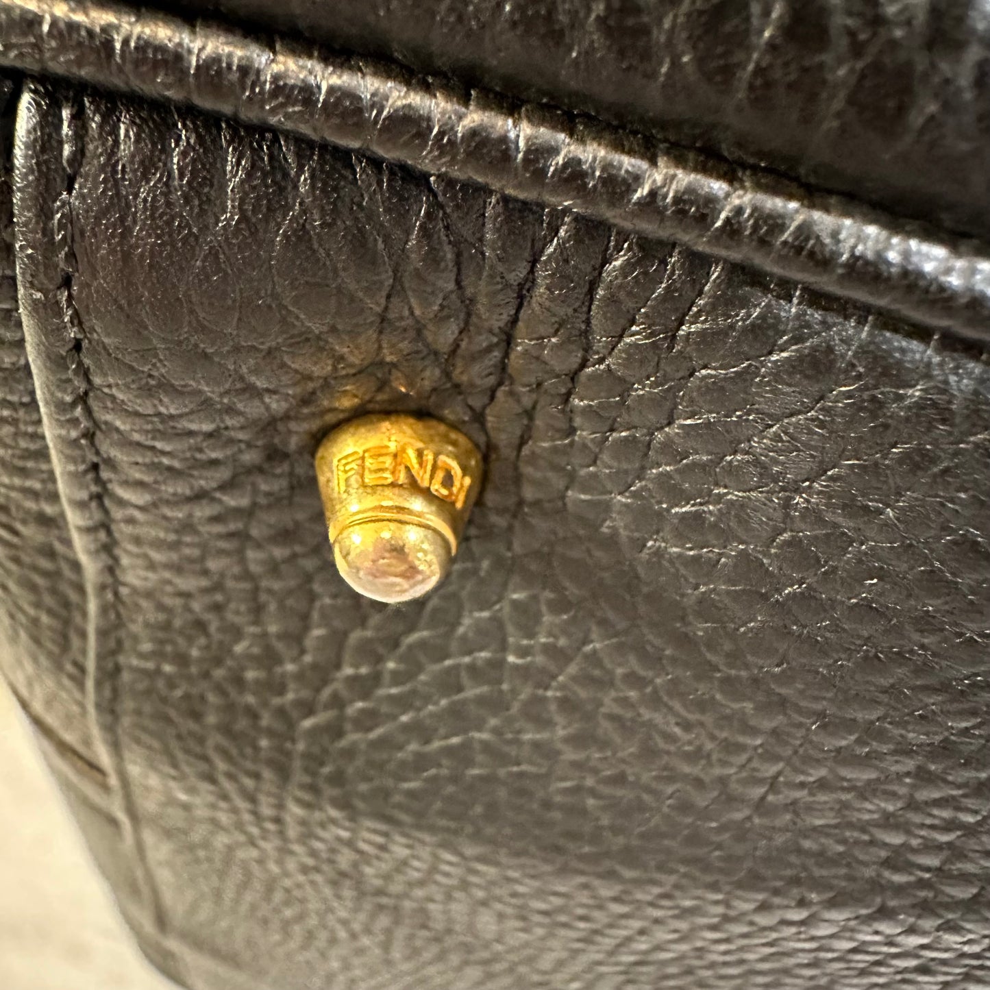 Fendi Black Pebbled Leather Boston Bag