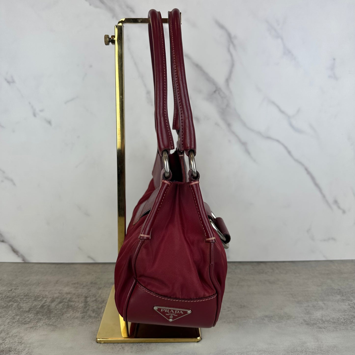 Prada Red Leather and Nylon Moon Bag