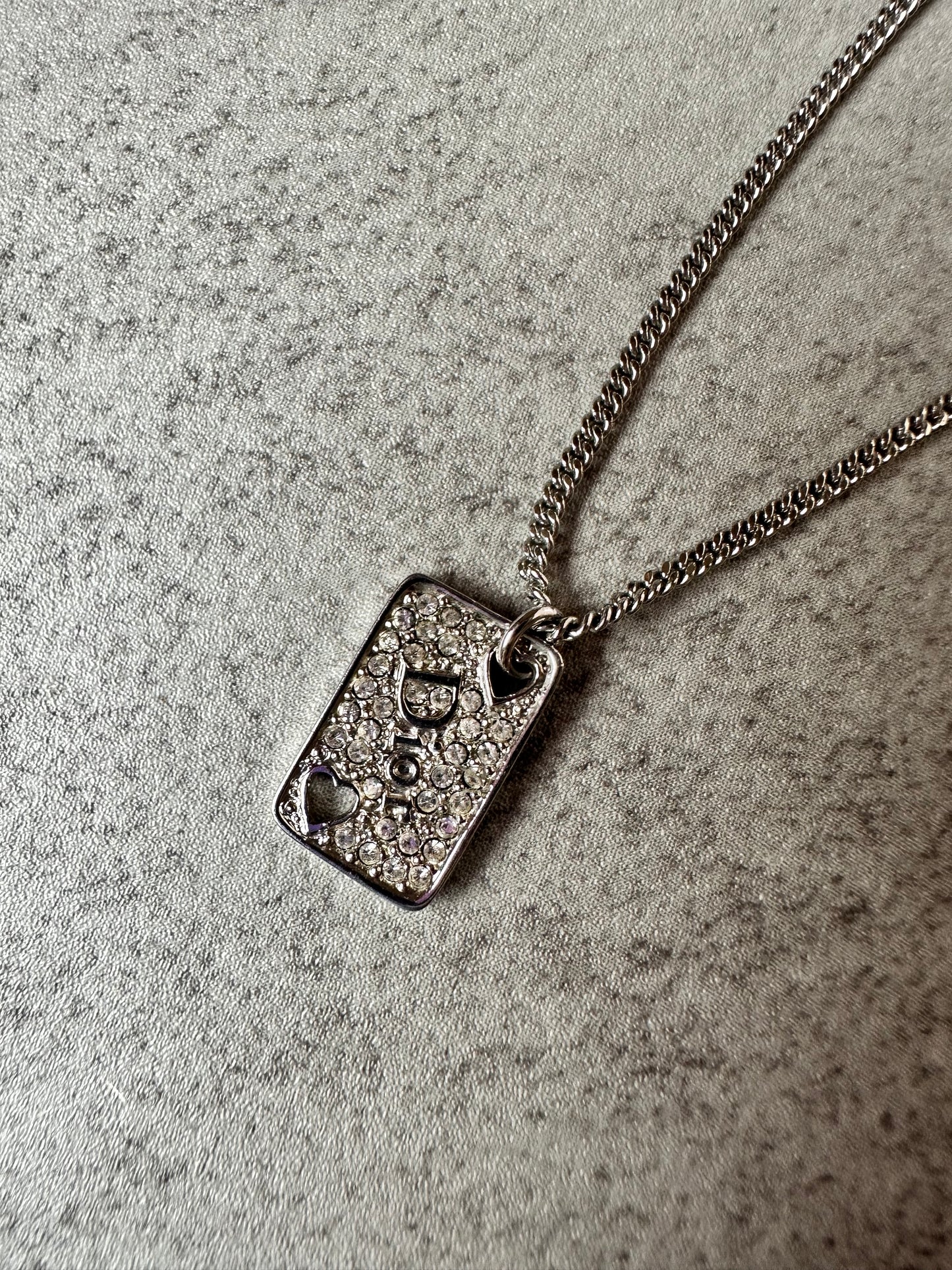 Dior Rhinestone Heart Plate Pendant Necklace