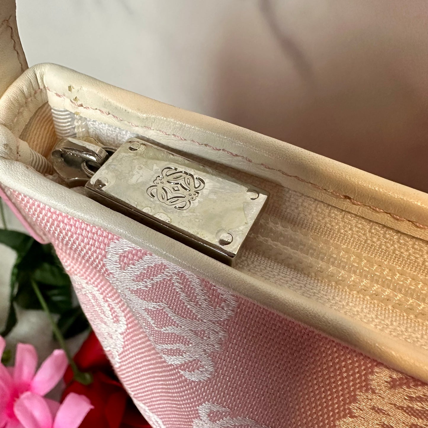 Loewe Anagram Pink Canvas & Leather Shoulder Bag