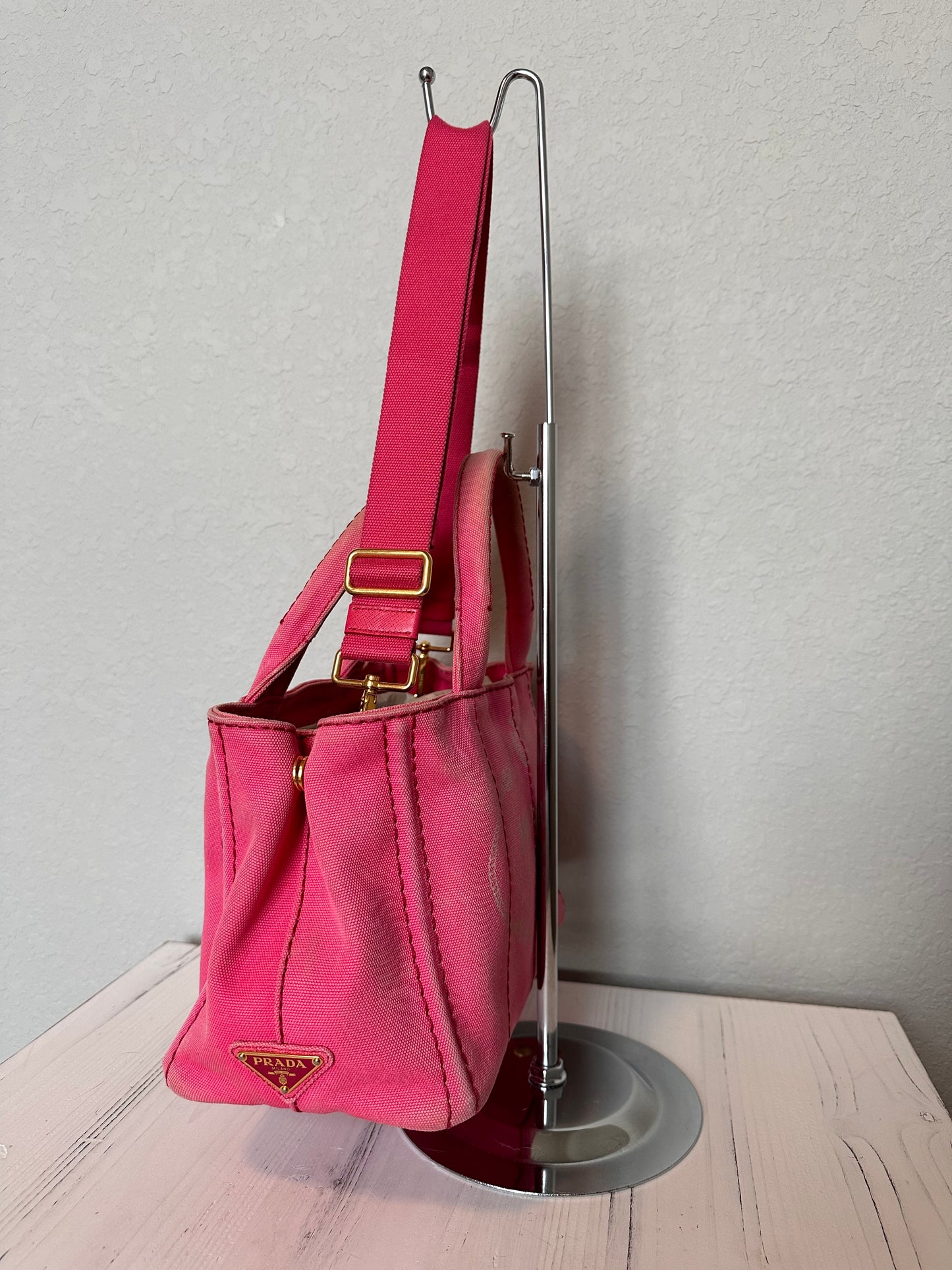 Pink Prada Canapa Tote With Strap