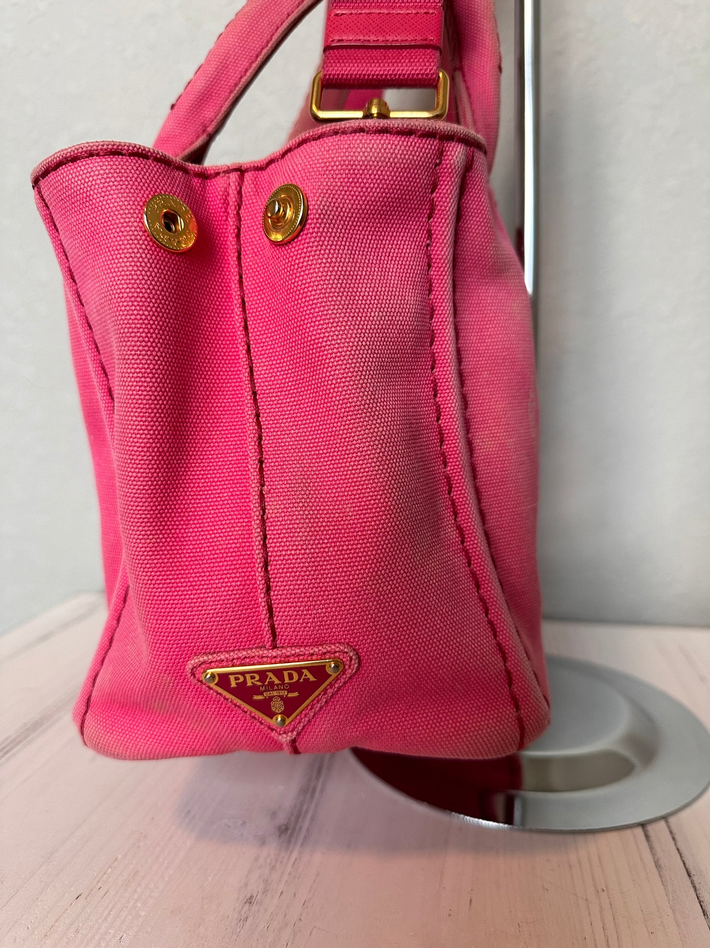 Pink Prada Canapa Tote With Strap