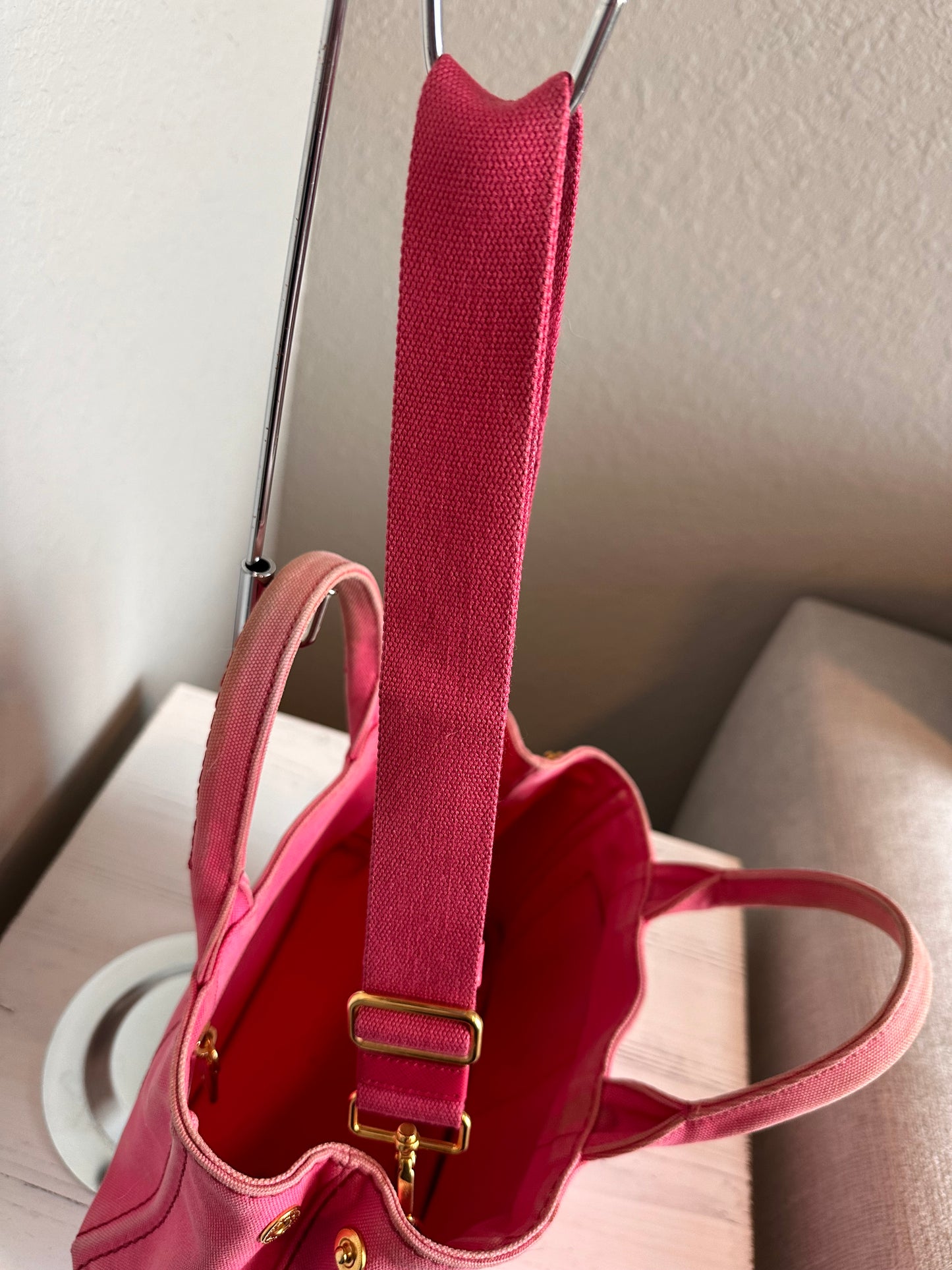 Pink Prada Canapa Tote With Strap