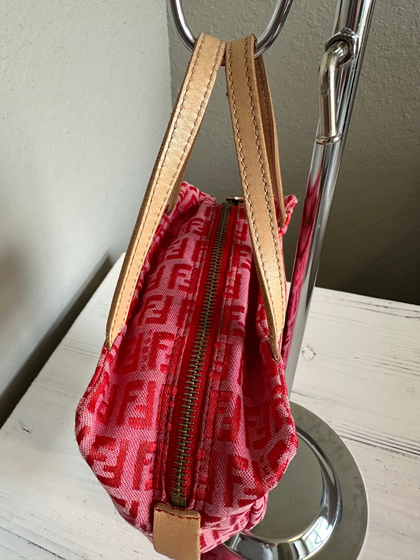 RARE Fendi Red/Pink Zucchino Canvas Pochette