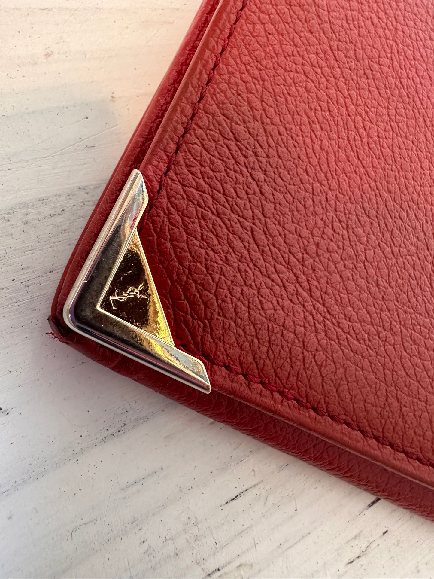 Yves Saint Laurent Red Leather Long Slim Bifold Wallet