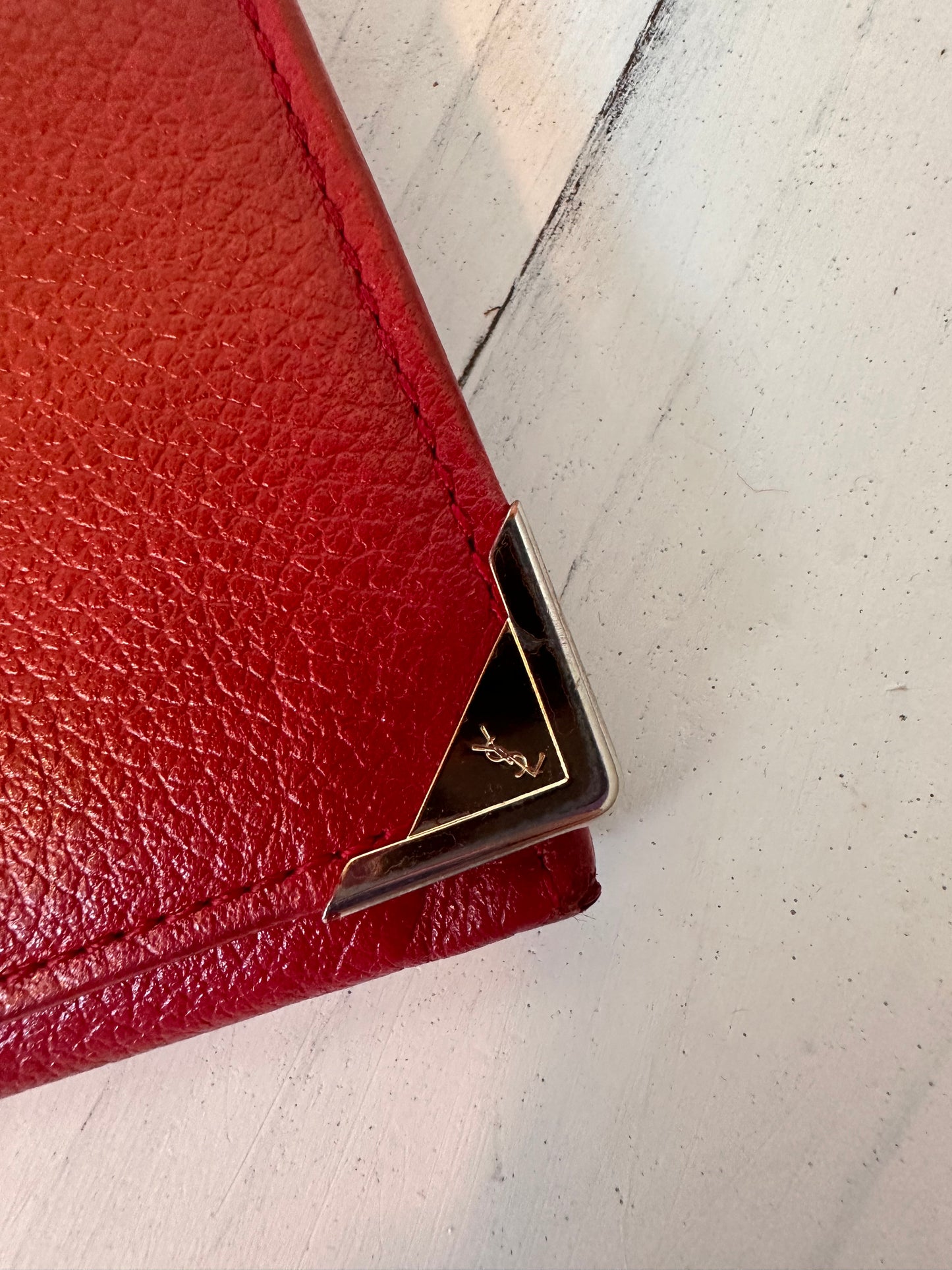 Yves Saint Laurent Red Leather Long Slim Bifold Wallet