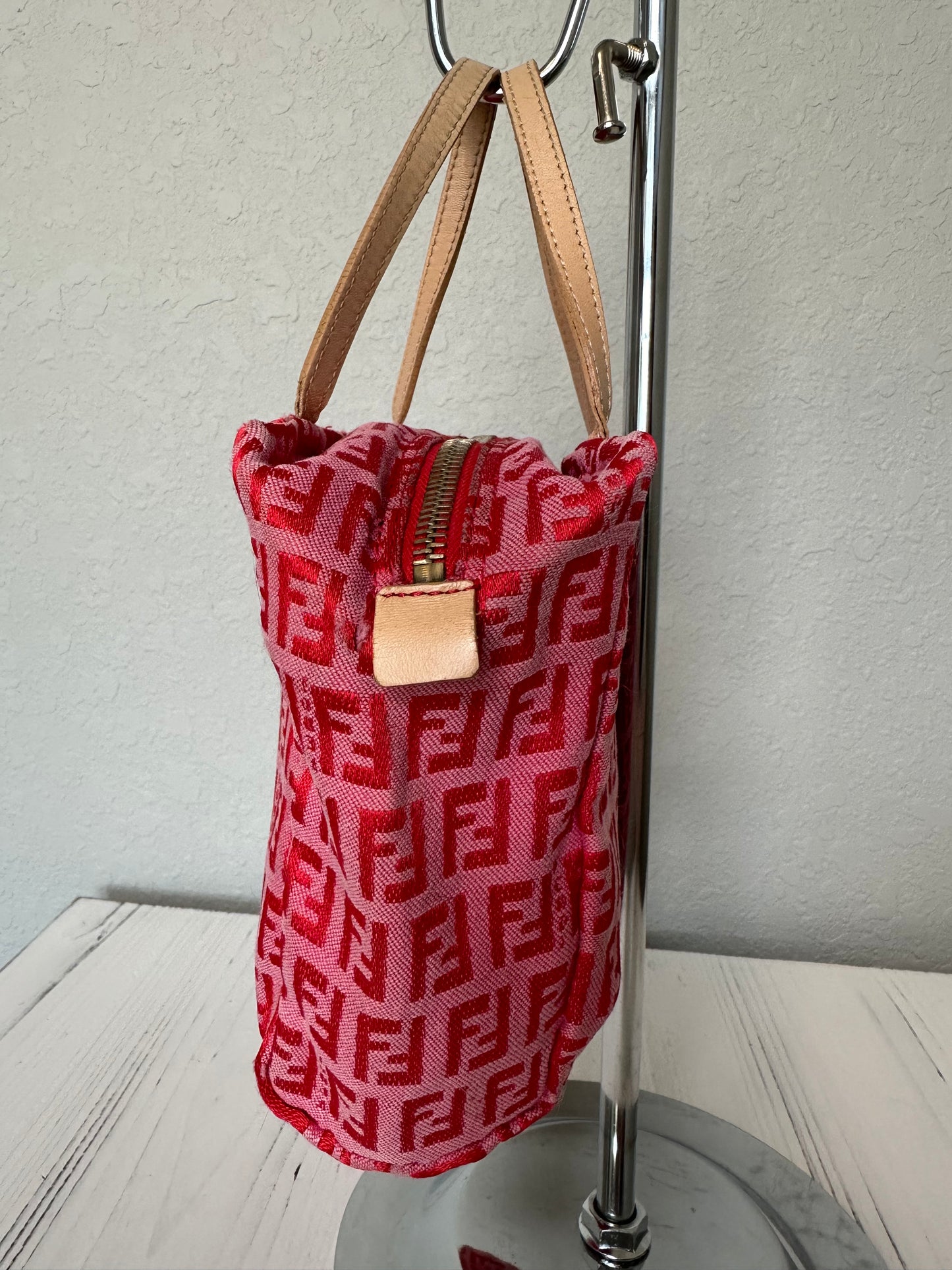 RARE Fendi Red/Pink Zucchino Canvas Pochette