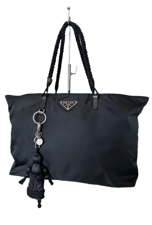 Prada Black Nylon Voodoo Doll Charm Tote