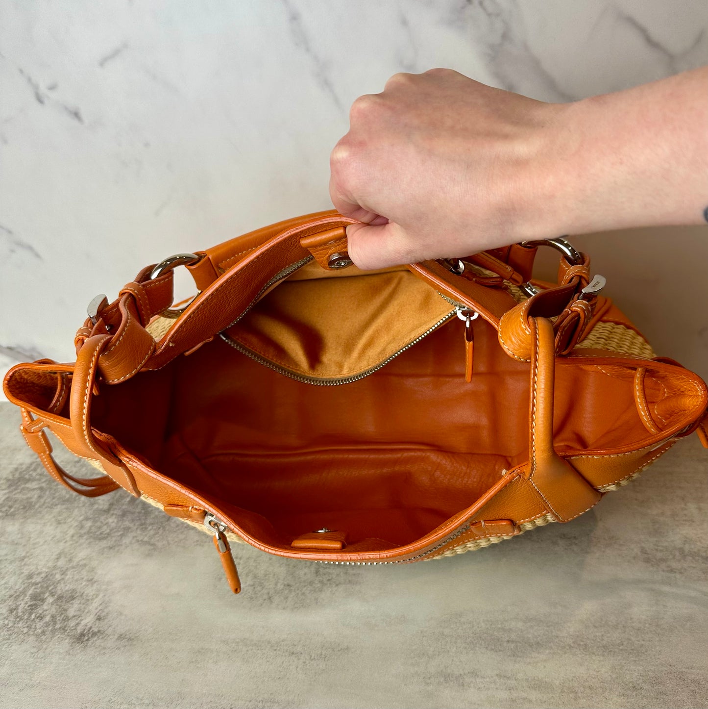 Prada Raffia & Leather Shoulder Bag