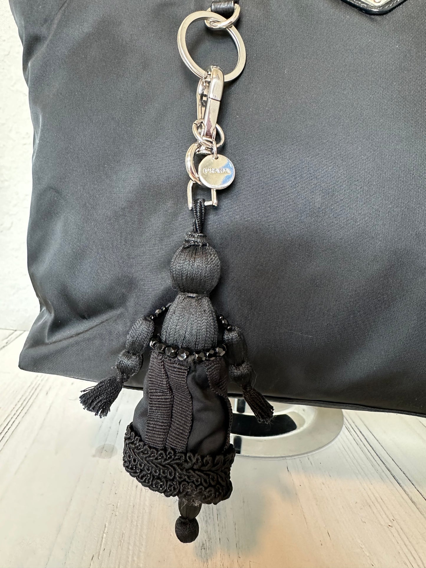 Prada Black Nylon Voodoo Doll Charm Tote