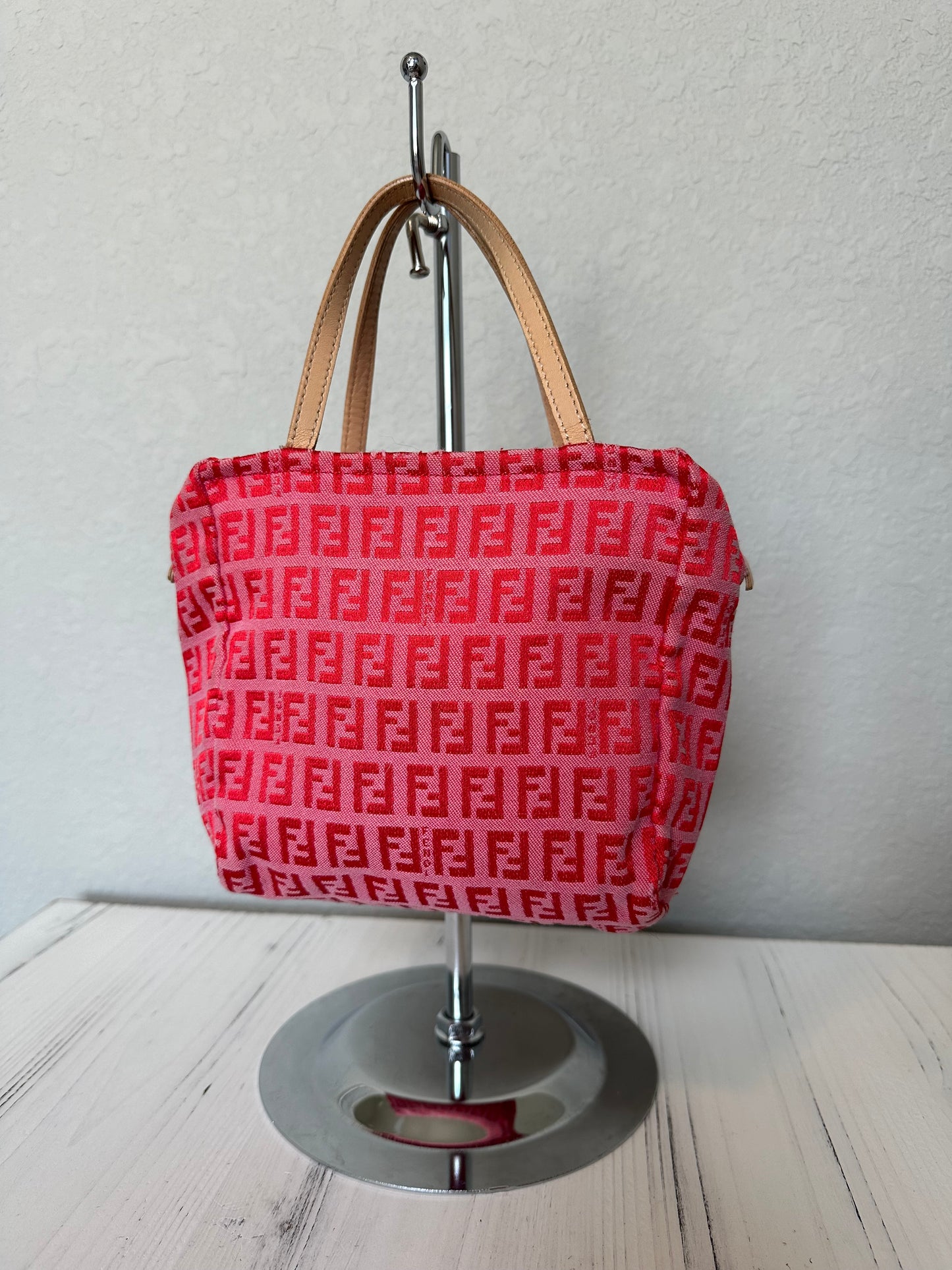 RARE Fendi Red/Pink Zucchino Canvas Pochette