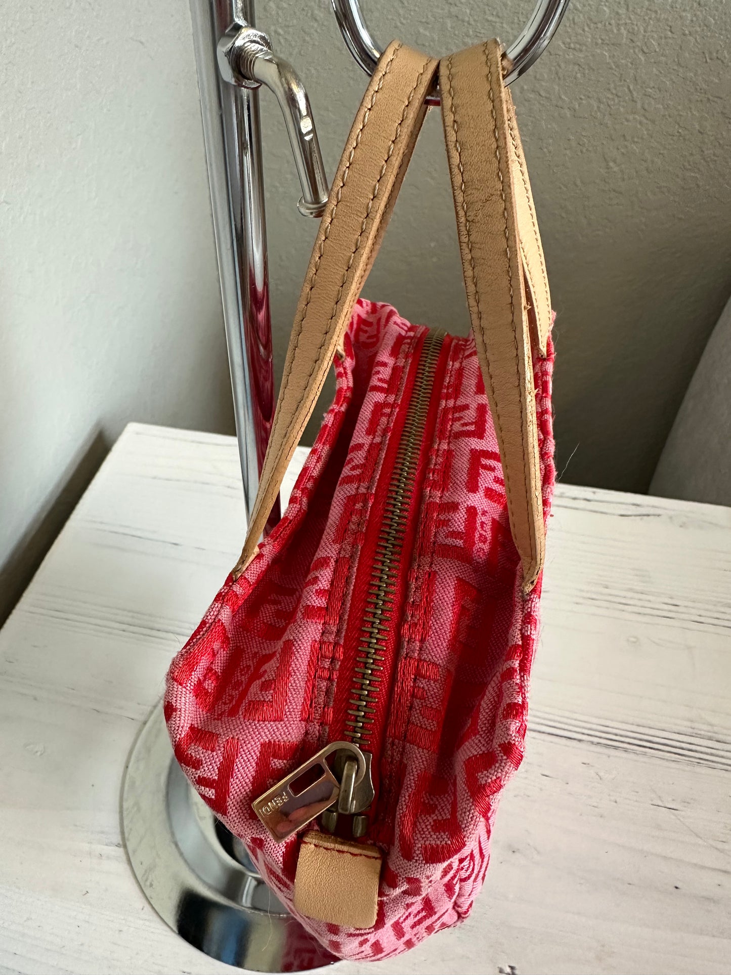 RARE Fendi Red/Pink Zucchino Canvas Pochette