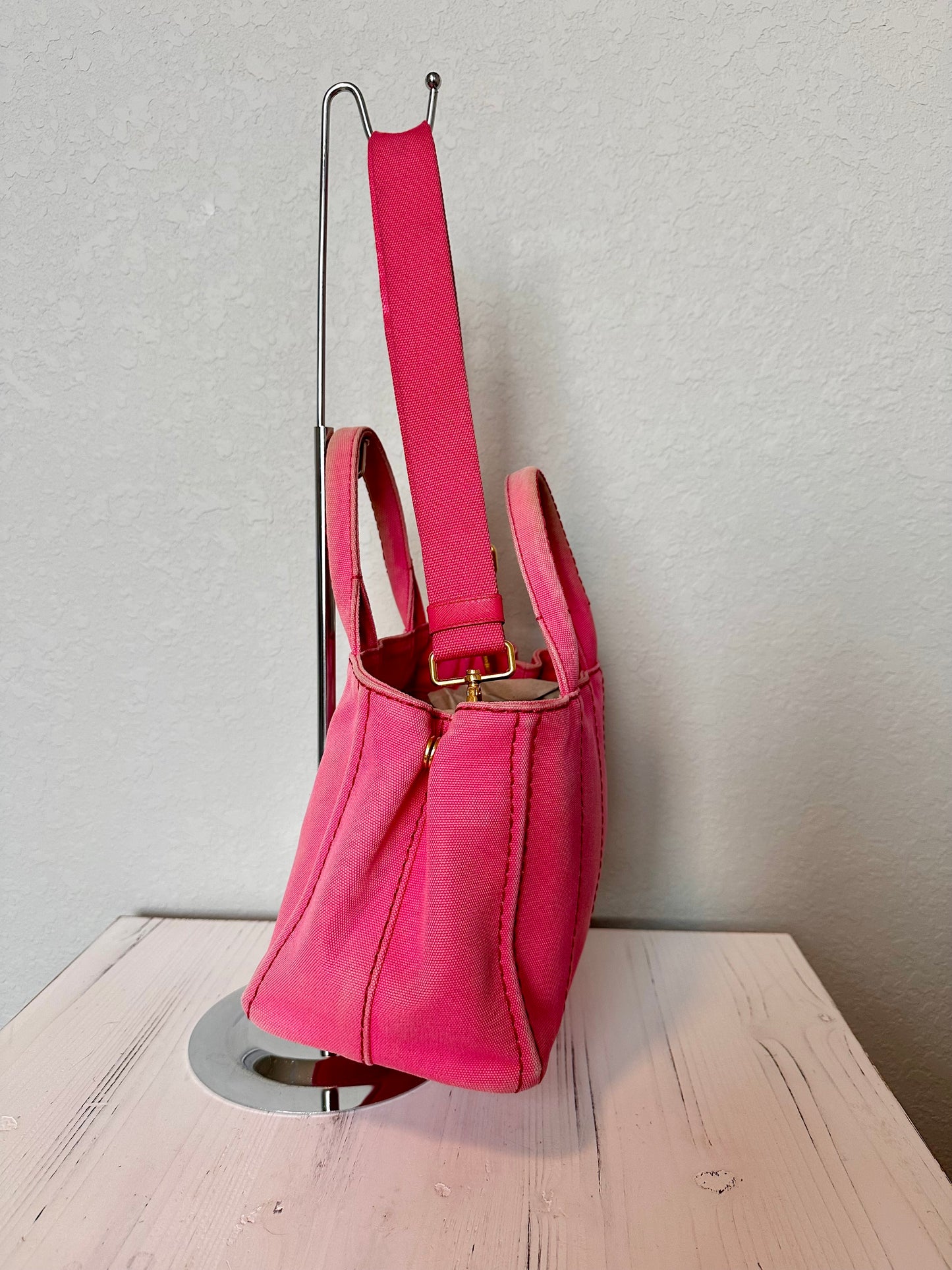 Pink Prada Canapa Tote With Strap