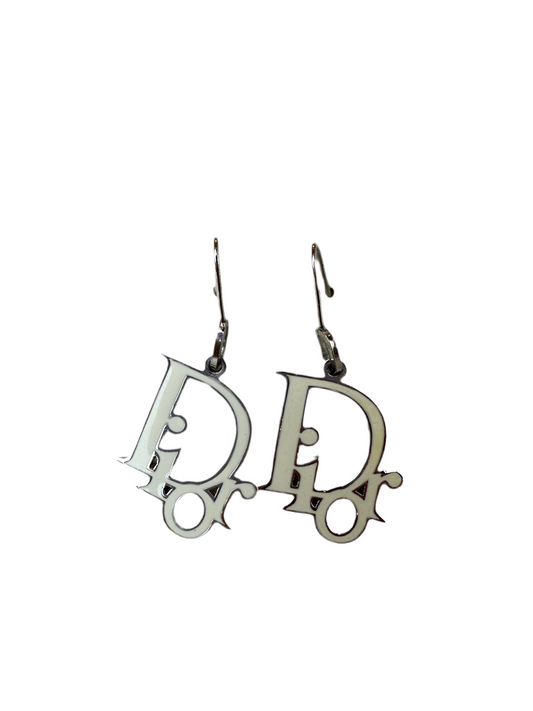 Christian Dior Metal Enamel Logo Earrings