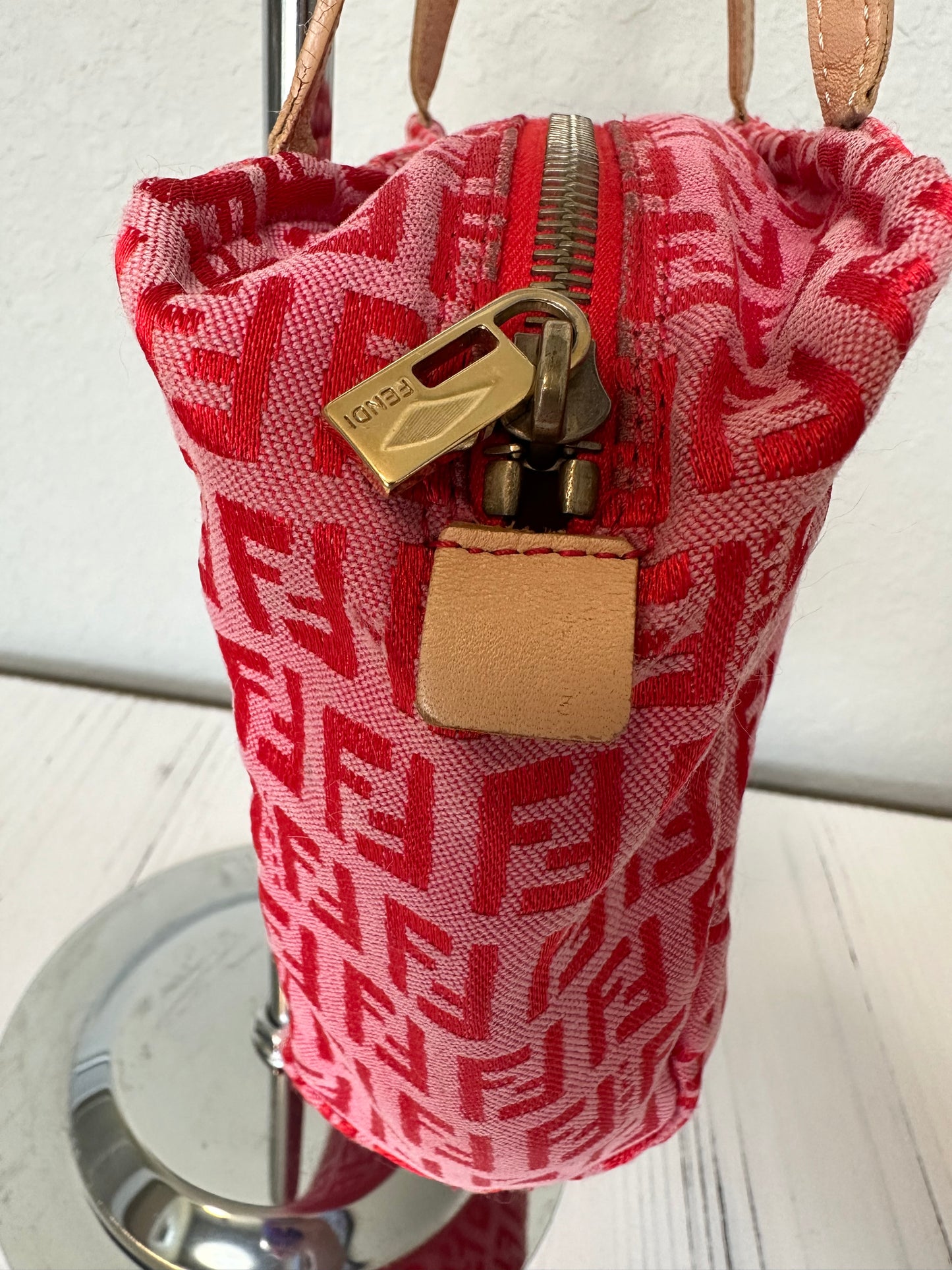 RARE Fendi Red/Pink Zucchino Canvas Pochette