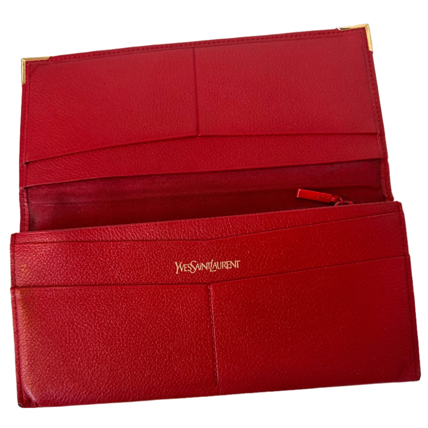 Yves Saint Laurent Red Leather Long Slim Bifold Wallet