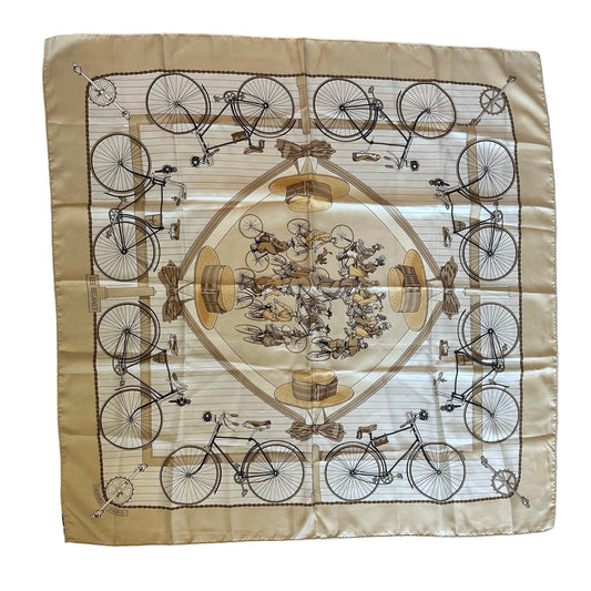 Hermès Les Becanes Beige Silk Scarf