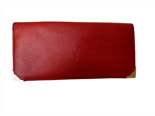 Yves Saint Laurent Red Leather Long Slim Bifold Wallet