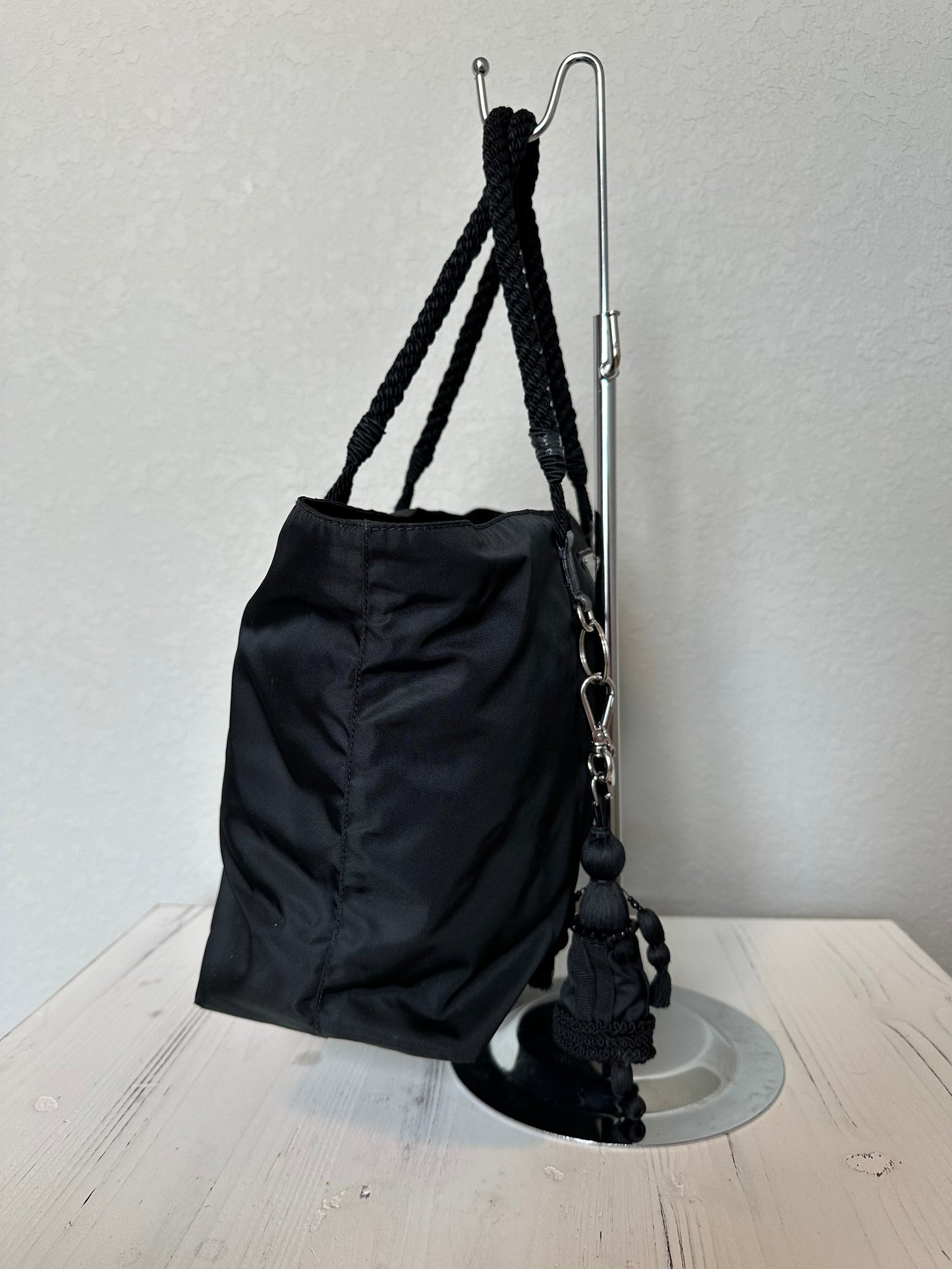 Prada Black Nylon Voodoo Doll Charm Tote