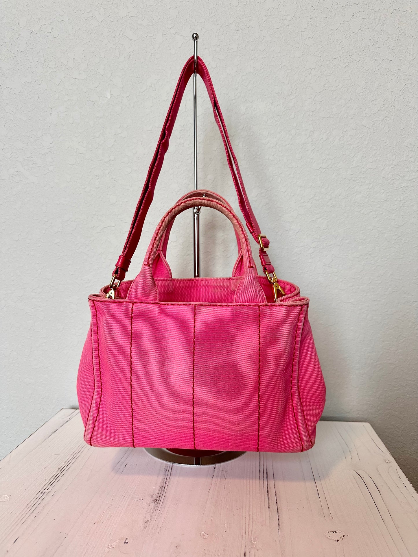 Pink Prada Canapa Tote With Strap