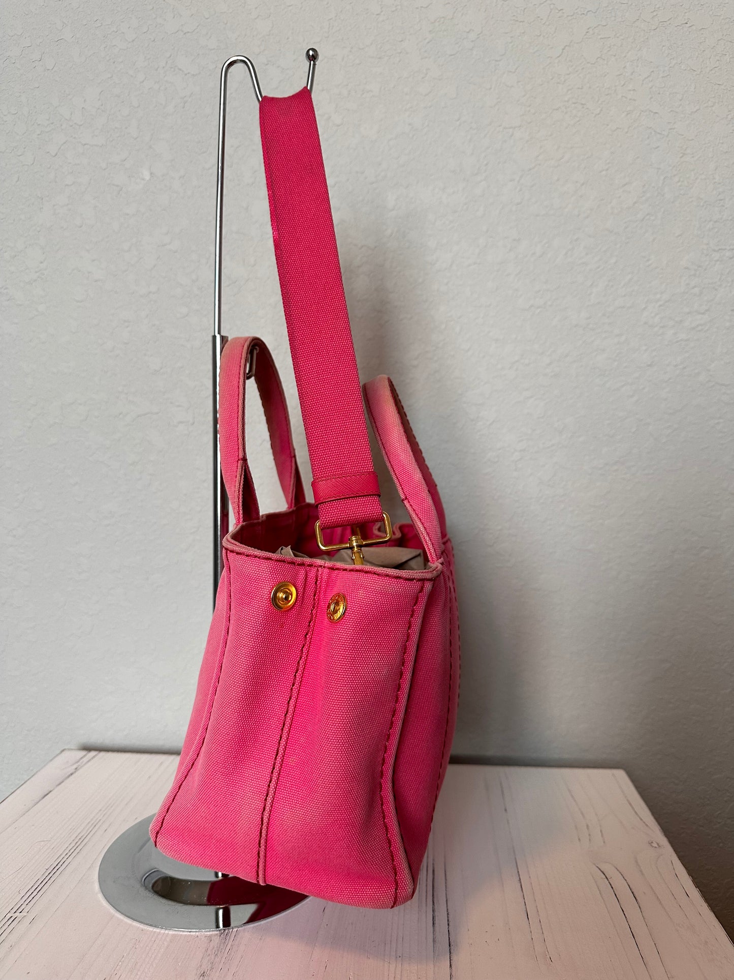 Pink Prada Canapa Tote With Strap