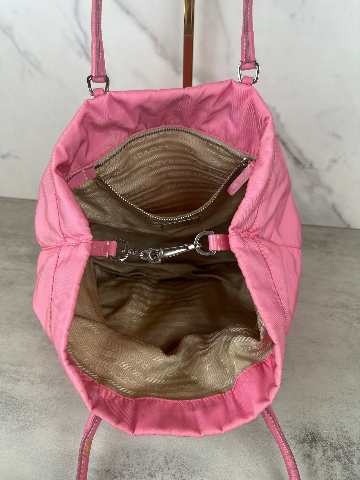 Prada Pink Nylon & Leather Tote