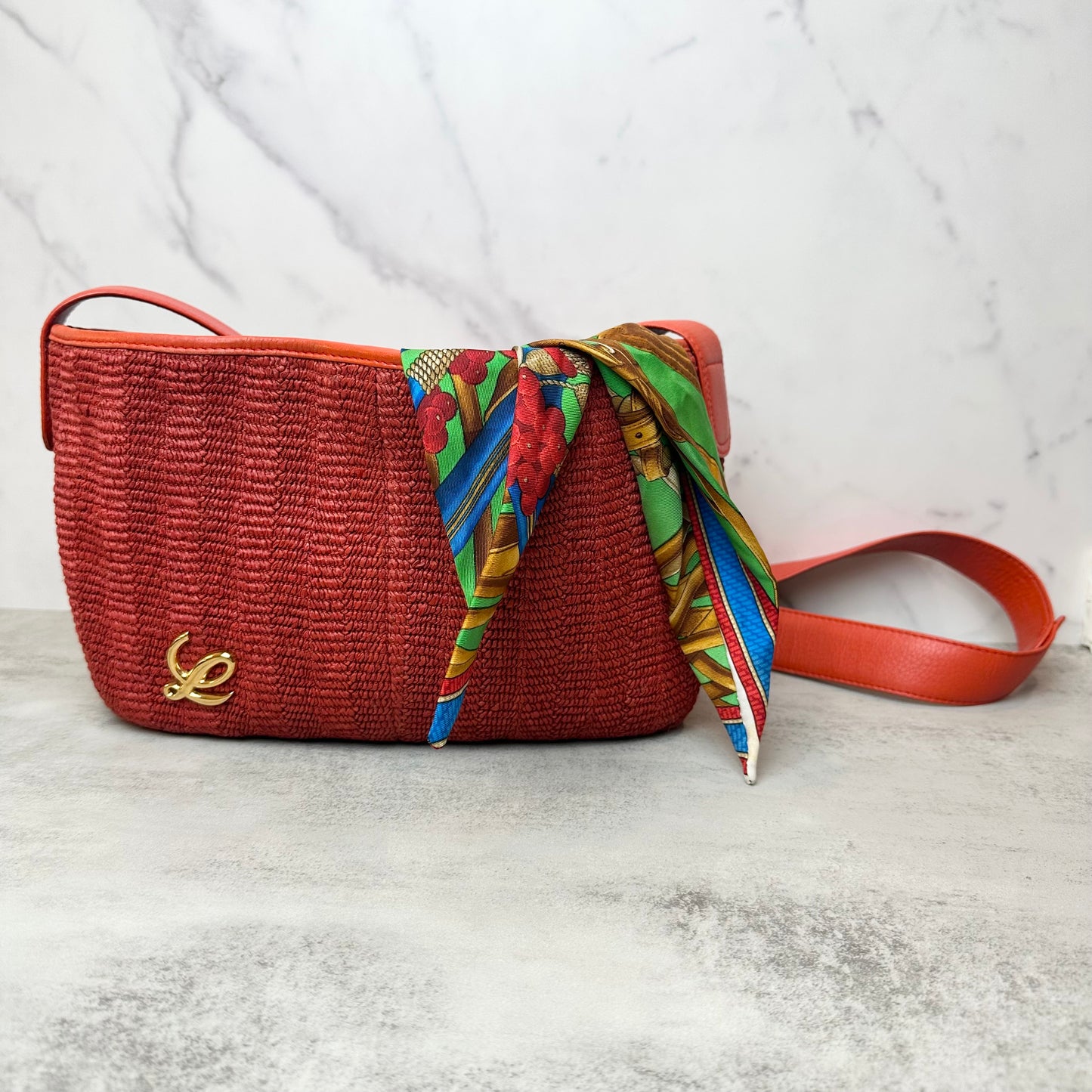 RARE Vintage Loewe Raffia Scarf Summer Resort Bag