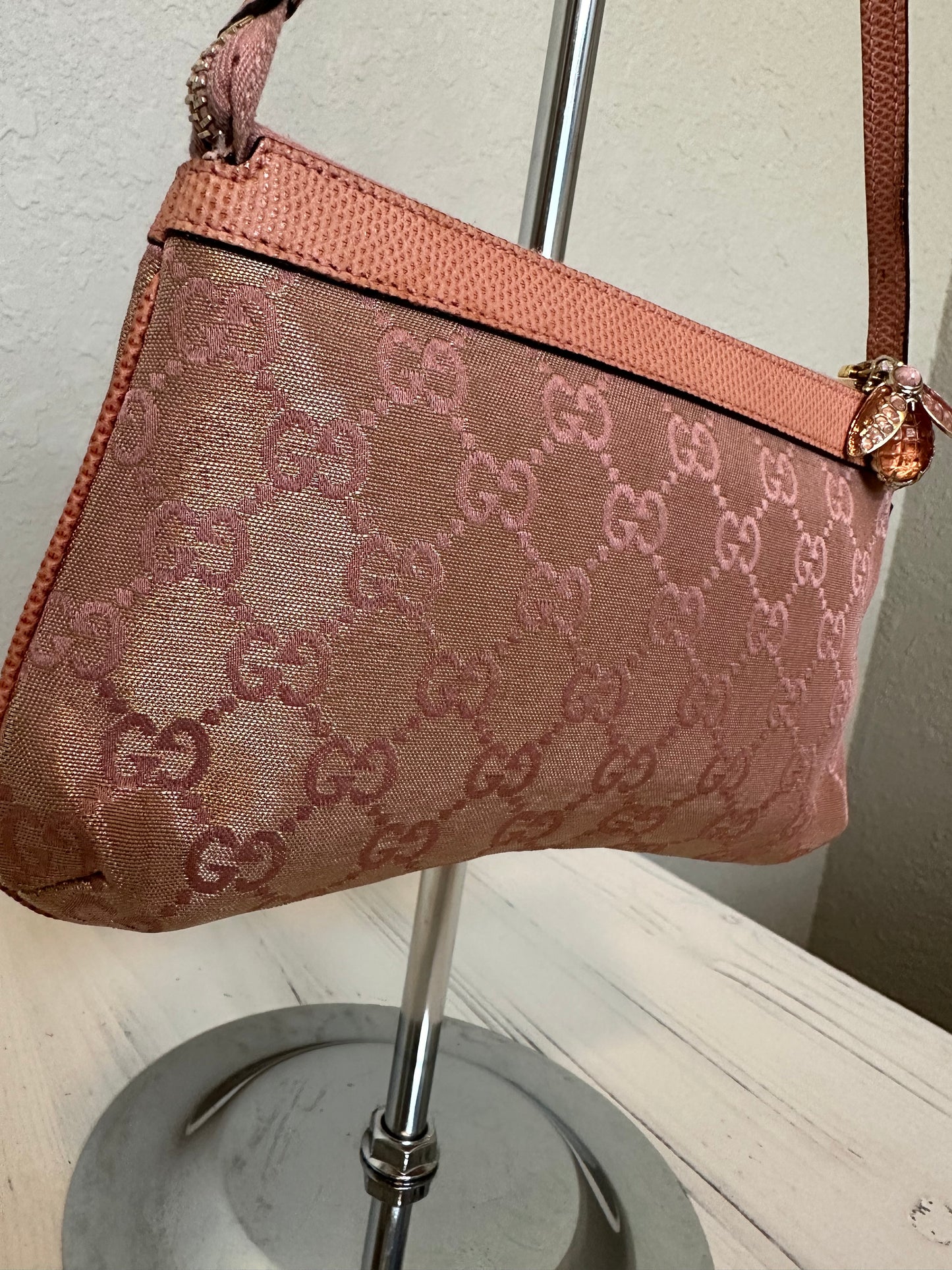 RARE Vintage Gucci Monogram Pochette with Bee Charm