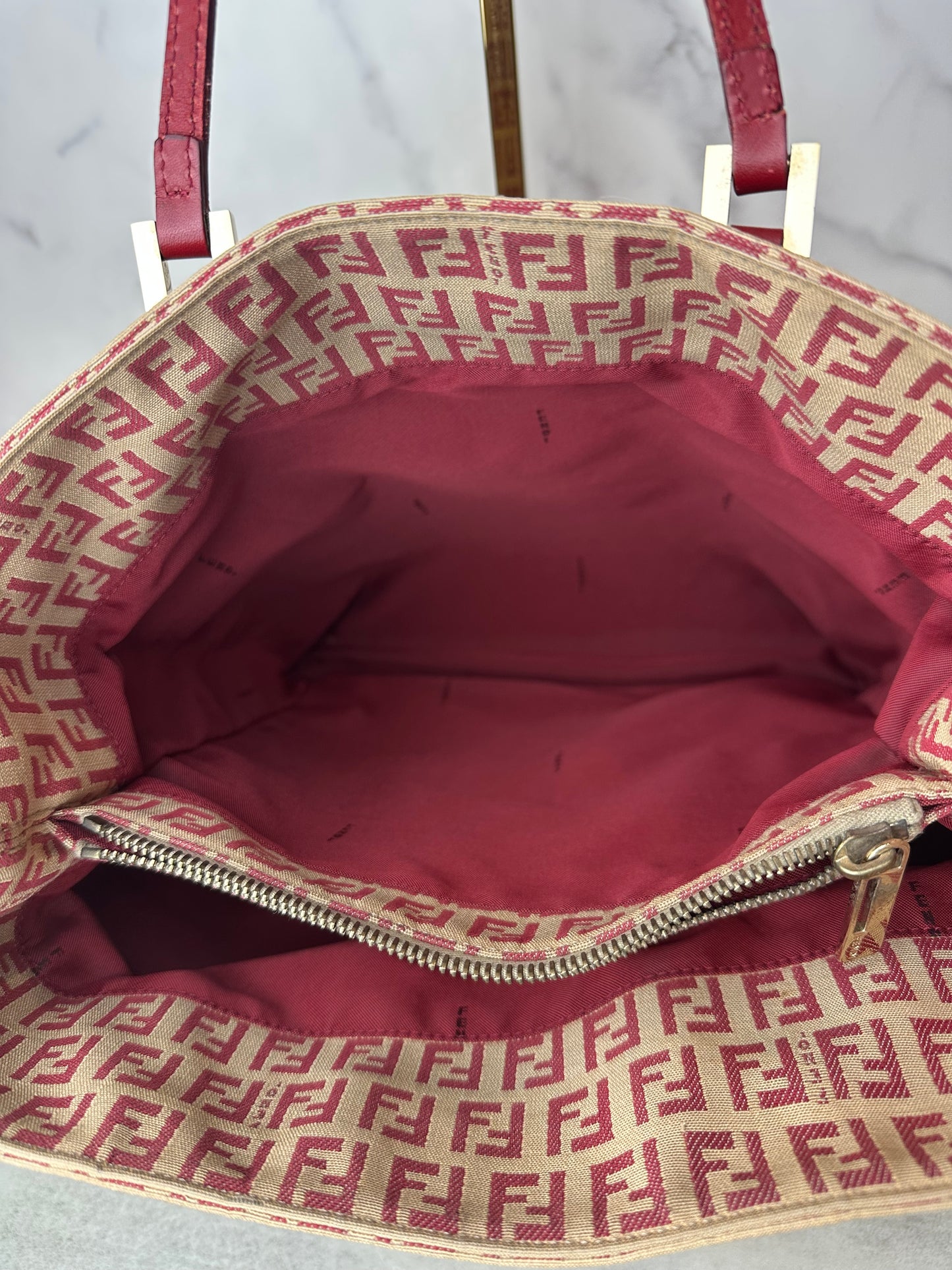Fendi 1990s Red Zucca Canvas Tote