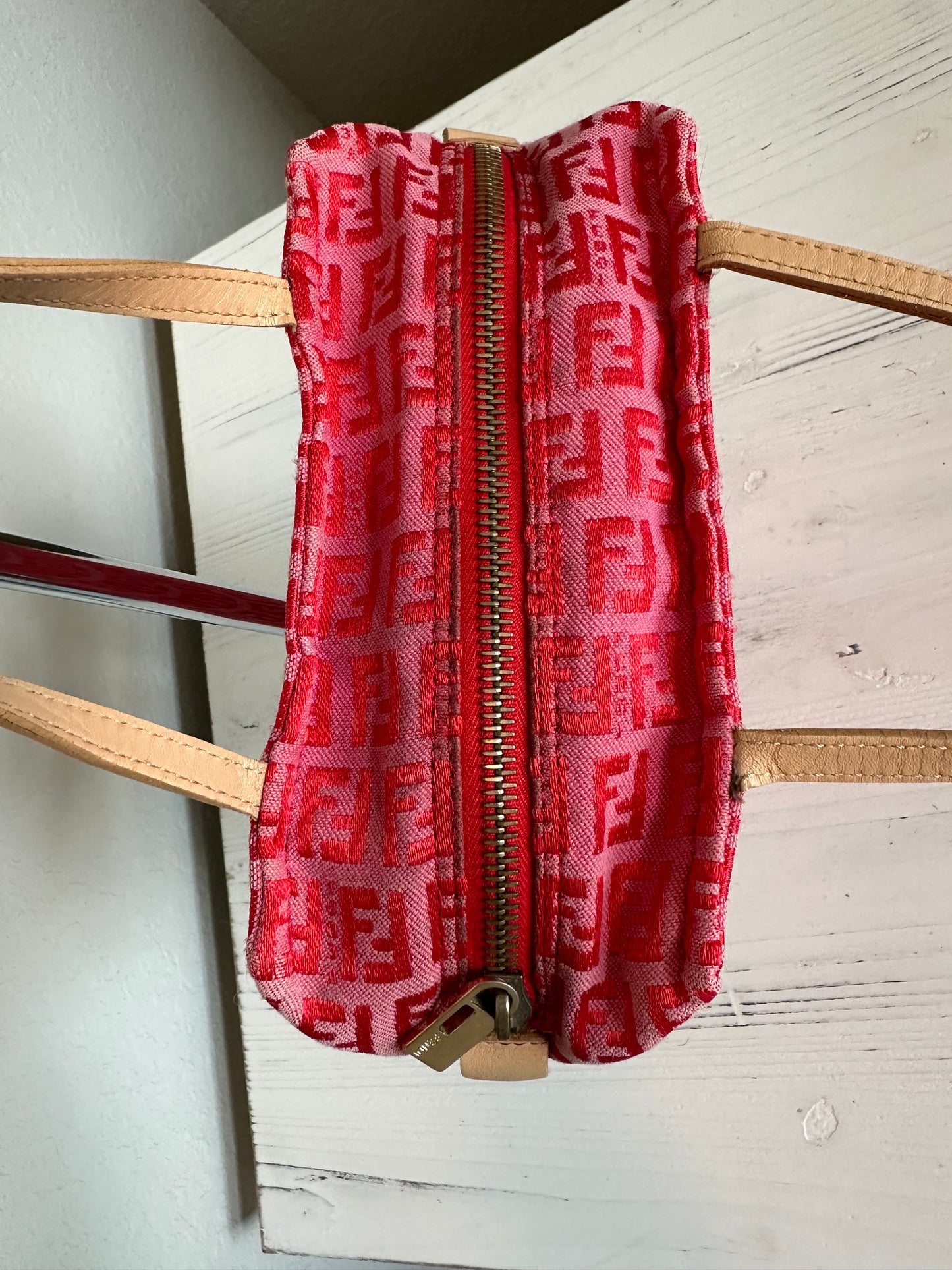 RARE Fendi Red/Pink Zucchino Canvas Pochette