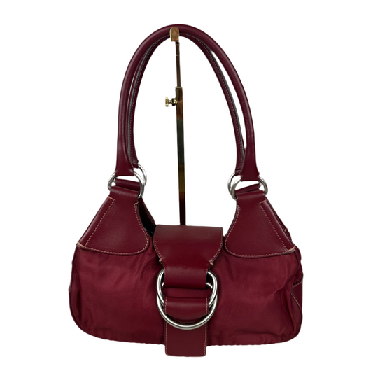 Prada Red Leather and Nylon Moon Bag